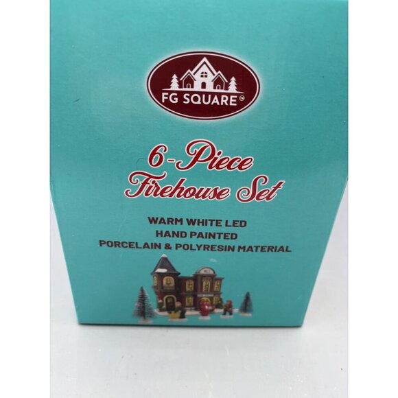FG Square 6 Pc Firehouse Set Lighted Christmas Village - Picture 3 of 5